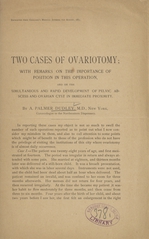 Two cases of ovariotomy: with remarks on the importance of position in this operation, and on the simultaneous and rapid development of pelvic abscess and ovarian cyst in immediate proximity