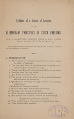 Syllabus of a course of lectures on the elementary principles of stock breeding: given at the Sheffield Scientific School of Yale College, January to April, 1877