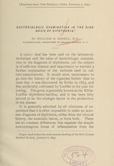 Bacteriologic examination in the diagnosis of diphtheria