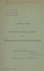 A critical review of the seventh decennial revision of the Pharmacopœia of the United States of America