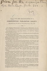 Plan for the organization of a homoeopathic publication society