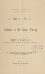 Homoeopathy and its relation to the germ theory
