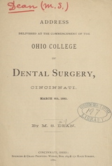 Address delivered at the commencement of the Ohio College of Dental Surgery, Cincinnati, March 6th, 1880