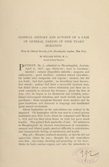 Clinical history and autopsy of a case of general paresis of nine years' duration: from the clinical records of the Bloomingdale Asylum, New York
