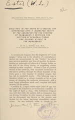 Gold-foil in the shape of a conical cup introduced into a lacerated cavity of the cerebrum for the purpose of permanently stopping the outflow of cerebral tissue and closing a hole in the membranes