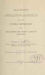 Accidents, complications, and results following internal urethrotomy upon one hundred and twenty cases of stricture