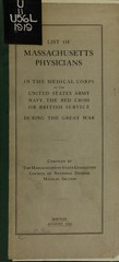 List of Massachusetts physicians in the medical corps of the United States Army, Navy, the Red Cross or British service during the Great War