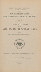 Description of the models of hospital cars from the Army Medical Museum, Washington, D.C