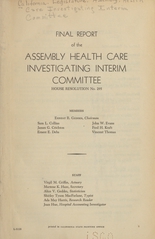 Final report of the Assembly Health Care Investigating Interim Committee: House Resolution no. 295
