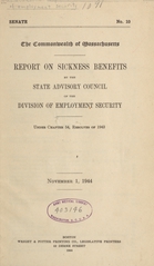 Report on sickness benefits by the State Advisory Council of the Division of Employment Security, under chapter 54, resolves of 1943