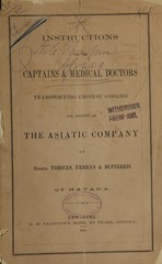 Instructions for the captains & medical doctors transporting Chinese coolies for account of the Asiatic Company of Messrs. Torices, Ferrán & Dupierris of Havana