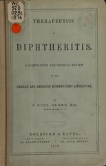 Therapeutics of diphtheritis: a compilation and critical review of the German and American homoeopathic literature