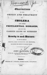 Observations on the origin and treatment of cholera and other pestilential diseases: and on the gaseous oxide of nitrogen as a remedy in such diseases; as also in cases of asphyxia from suffocation and drowning, and against the effects of narcotic poisons