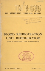 Blood refrigeration unit refrigerator: (Medical Department item number 9960110)