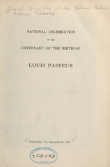 National celebration of the centenary of the birth of Louis Pasteur