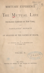 Mortuary experience of the Mutual Life Insurance Company of New York: with tabulated reports and an analysis of the causes of death