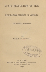 State regulation of vice: regulation efforts in America : the Geneva Congress