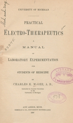 Practical electro-therapeutics: a manual of laboratory experimentation for students of medicine