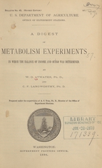 A digest of metabolism experiments in which the balance of income and outgo was determined
