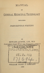 Manual of general medicinal technology including prescription-writing