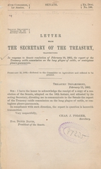 Letter from the Secretary of the Treasury transmitting in response to Senate Resolution of February 10, 1882 the report of the Treasury cattle commission on the lung plague of cattle, or contagious pleuro-pneumonia
