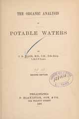 The organic analysis of potable waters