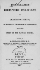 Bönninghausen's therapeutic pocket-book for homoeopathists: to be used at the bedside of the patient and in the study of the materia medica