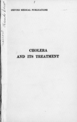 Cholera and its treatment