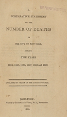 A comparative statement of the number of deaths in the City of New York, during the years 1804, 1805, 1806, 1807, 1808 and 1809