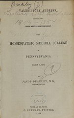 Valedictory address, delivered at the sixth annual commencement of the Homoeopathic Medical College of Pennsylvania, March 1, 1854