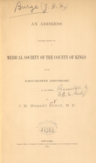 An address delivered before the Medical Society of the County of Kings on its forty-seventh anniversary, A.D., 1868