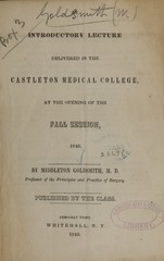Introductory lecture delivered in the Castleton Medical College: at the opening of the fall session, 1846