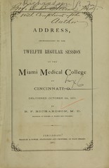 Address: introductory to the twelfth regular session of the Miami Medical College of Cincinnati, O