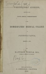 Valedictory address: delivered at the fifth annual commencement of the Homoeopathic Medical College of Pennsylvania, March 1, 1853