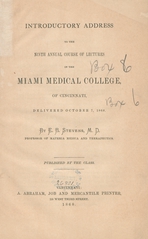 Introductory address to the ninth annual course of lectures in the Miami Medical College, of Cincinnati: delivered October 7, 1868