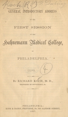 General introductory address to the first session of the Hahnemann Medical College, of Philadelphia