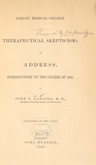 Therapeutical skepticism: an address, introductory to the course of 1869