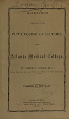 Address introductory to the fifth course of lectures in the Atlanta Medical College