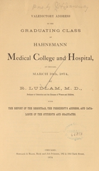 Valedictory address to the graduating class of Hahnemann Medical College and Hospital, of Chicago, March 19th, 1874