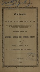Eulogy on James Macdonald, M.D: delivered before the New-York Medical and Surgical Society